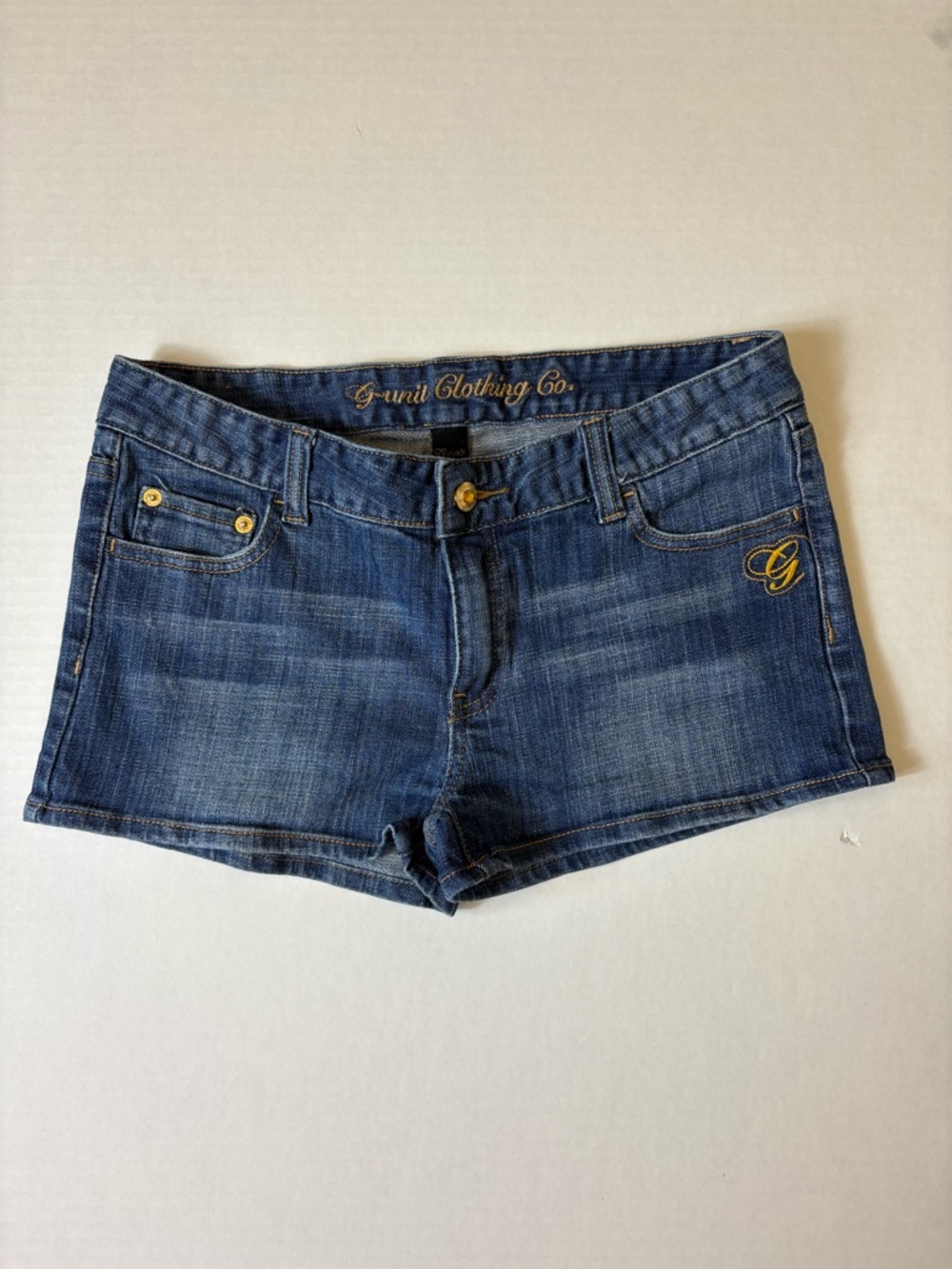G-Unit Clothing Co Women’s Denim Short Shorts Size 7 Blue Low Rise Stretch Y2K